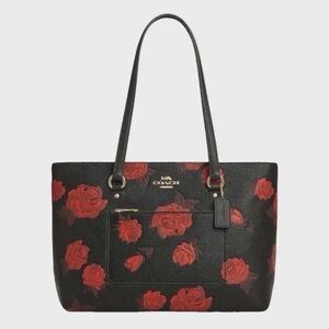 NWT Coach CCE23 Black Tote with Red Rose Motif